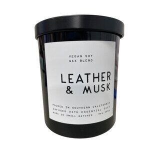 Leoben Company Leather & Musk Candle Vegan Soy 9-Ounce Essential Oil Blend 1 Wic